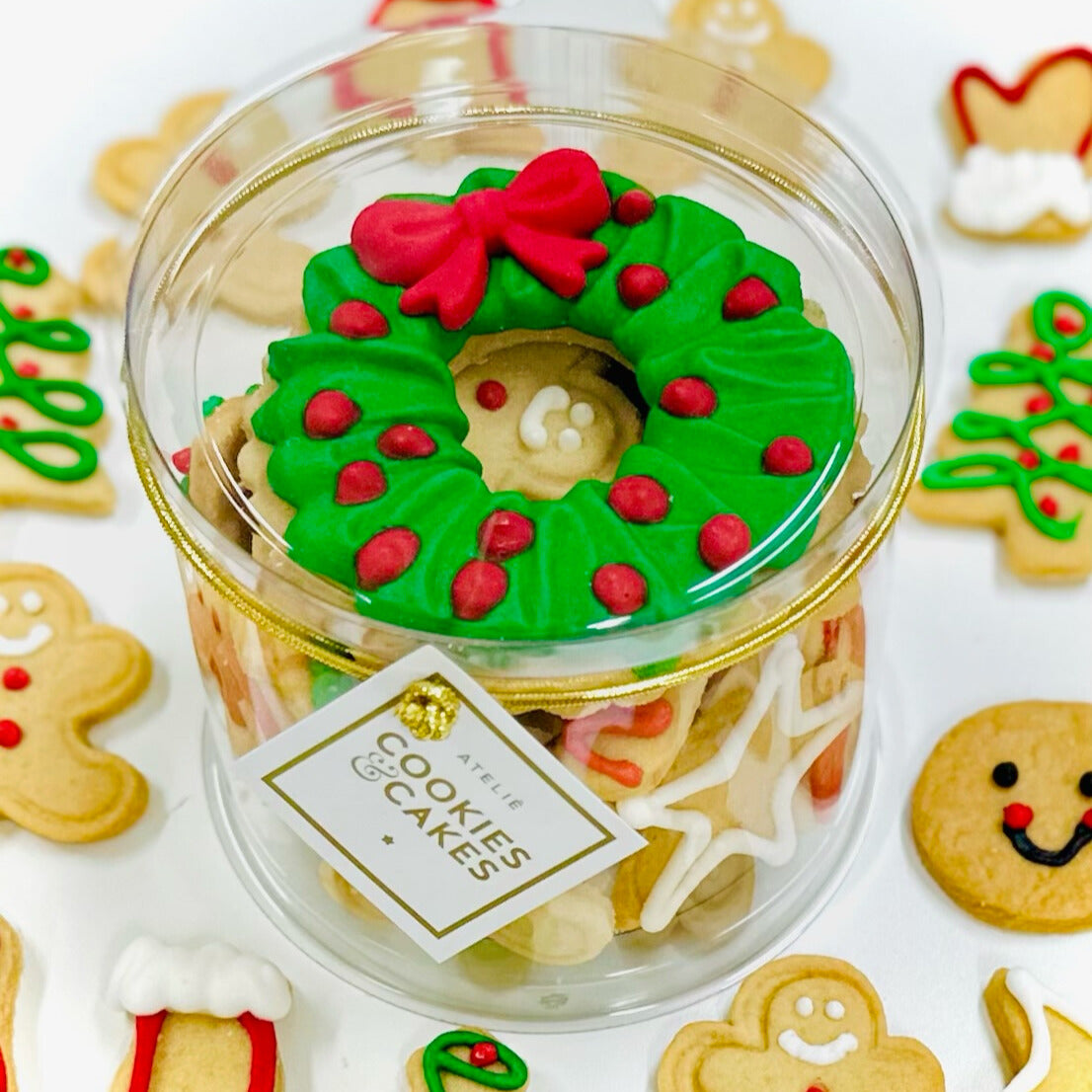 Pote biscoitos decorados Natal Guirlanda Verde 140g