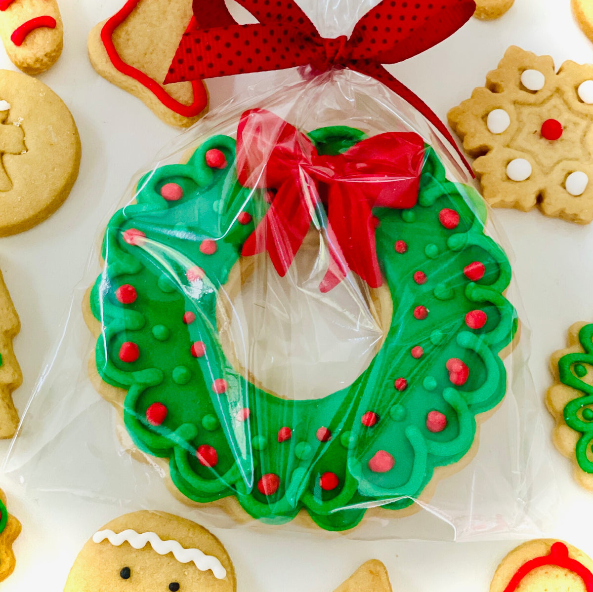 Biscoito Individual de baunilha decorado Natal Guirlanda Verde 10cm