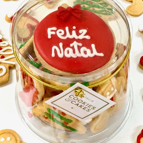 Pote biscoitos baunilha decorados Natal 140g