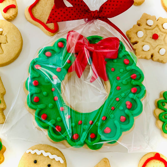 Biscoito Individual de baunilha decorado Natal Guirlanda Verde 10cm