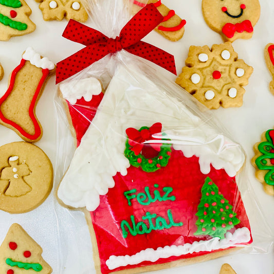 Biscoito Individual de baunilha decorado Natal Casa Natalina 10cm